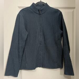Eileen Fisher Stand Collar Zip Jacket Midnight Navy Crinkle Gauze Texture Sz M
